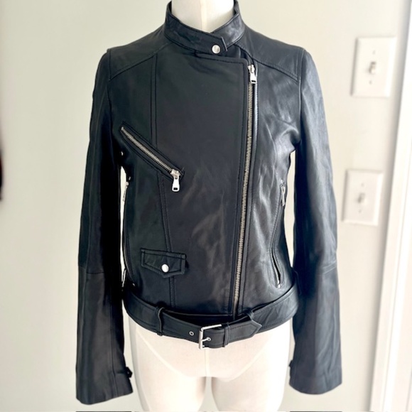 Zara Sheep Leather Moto Jacket Size M - Picture 4 of 10